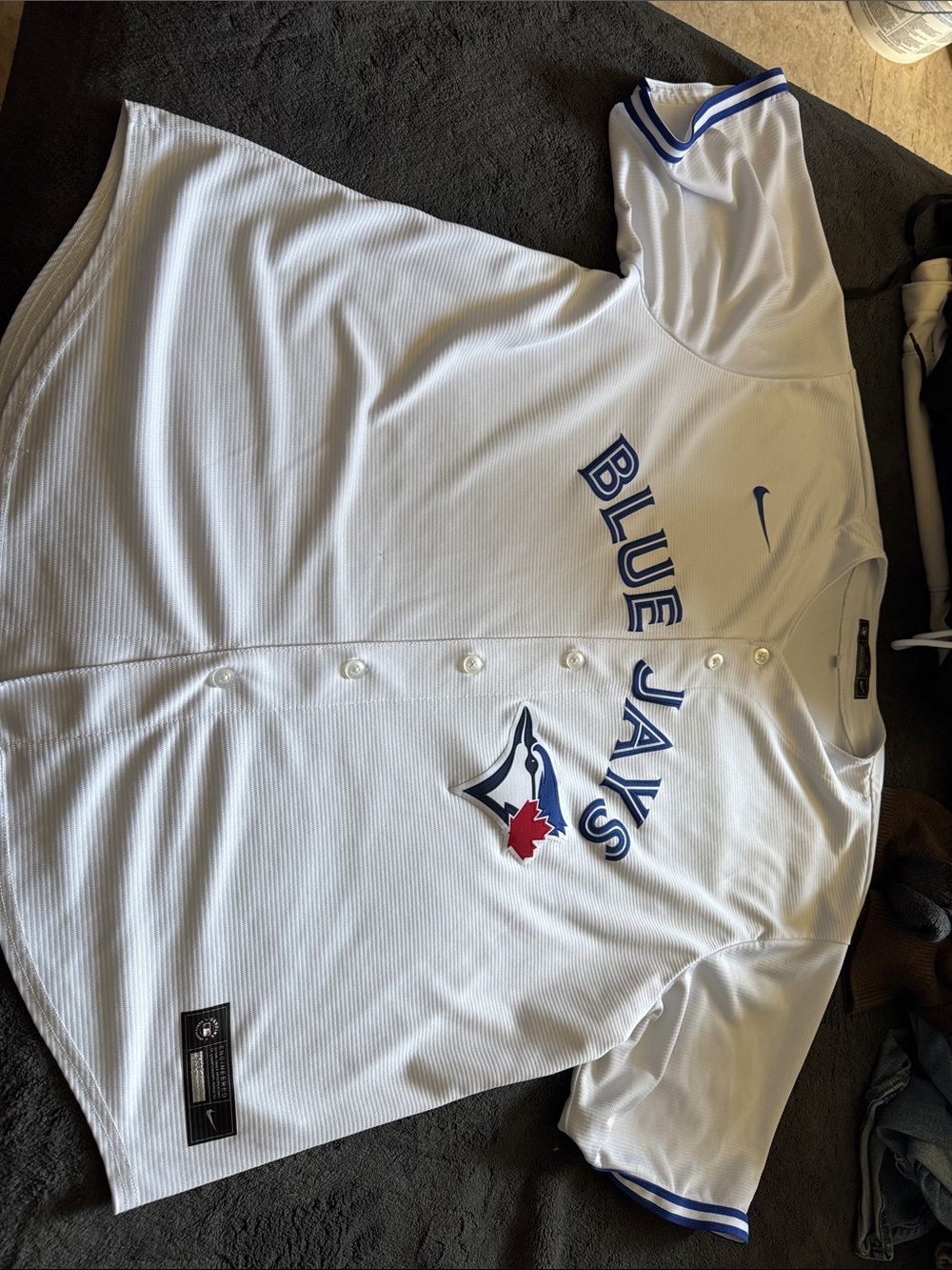Nike White and Blue Toronto Blue Jays Button Baseball Jersey